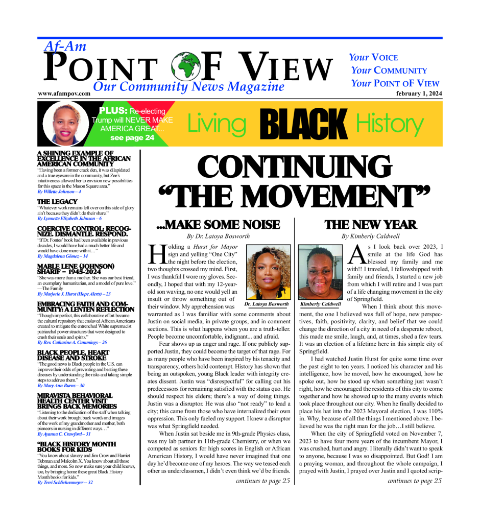 Cover of the February 2024 issue of Af-Am Point of View News Magazine
